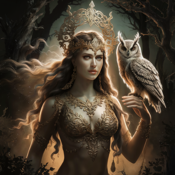 Mystical Elegance: The Celtic Goddess and Her Guardian Owl