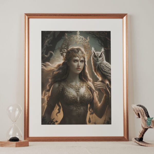 Mystical Elegance: The Celtic Goddess and Her Guardian Owl - Image 2